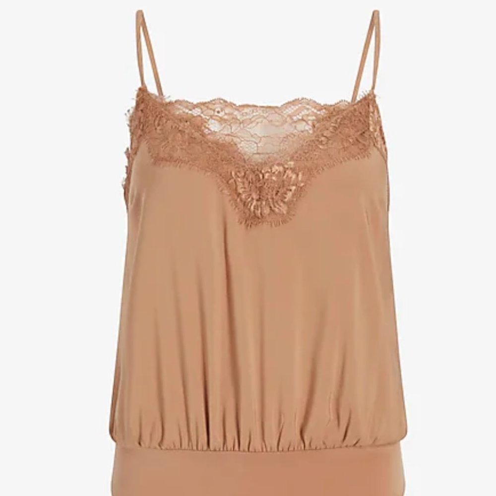 Express Lace Trim Downtown Cami Thong Bodysuit